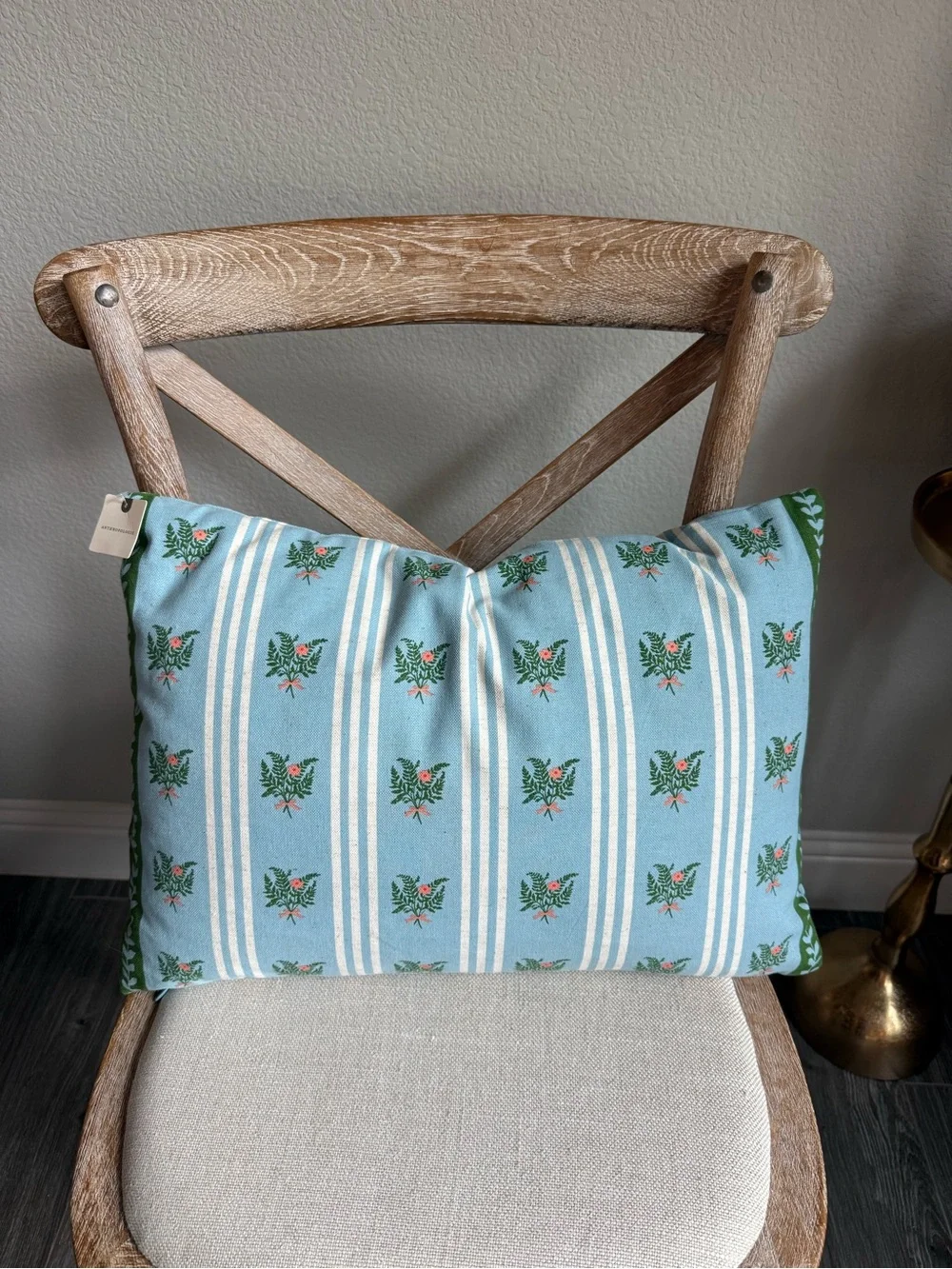 Anthropologie Tess Cotton Screen Printed Floral Striped Pillow
